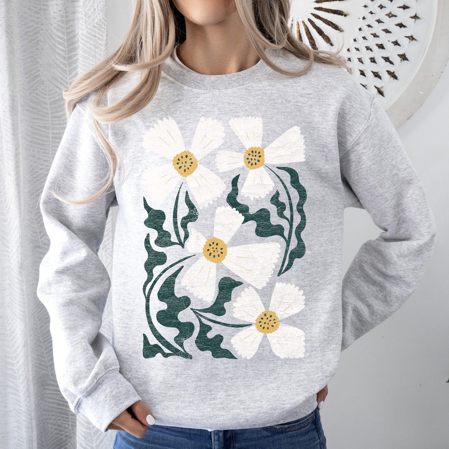 Boho Art Nouveau Flowers, Bold Design Sweatshirt