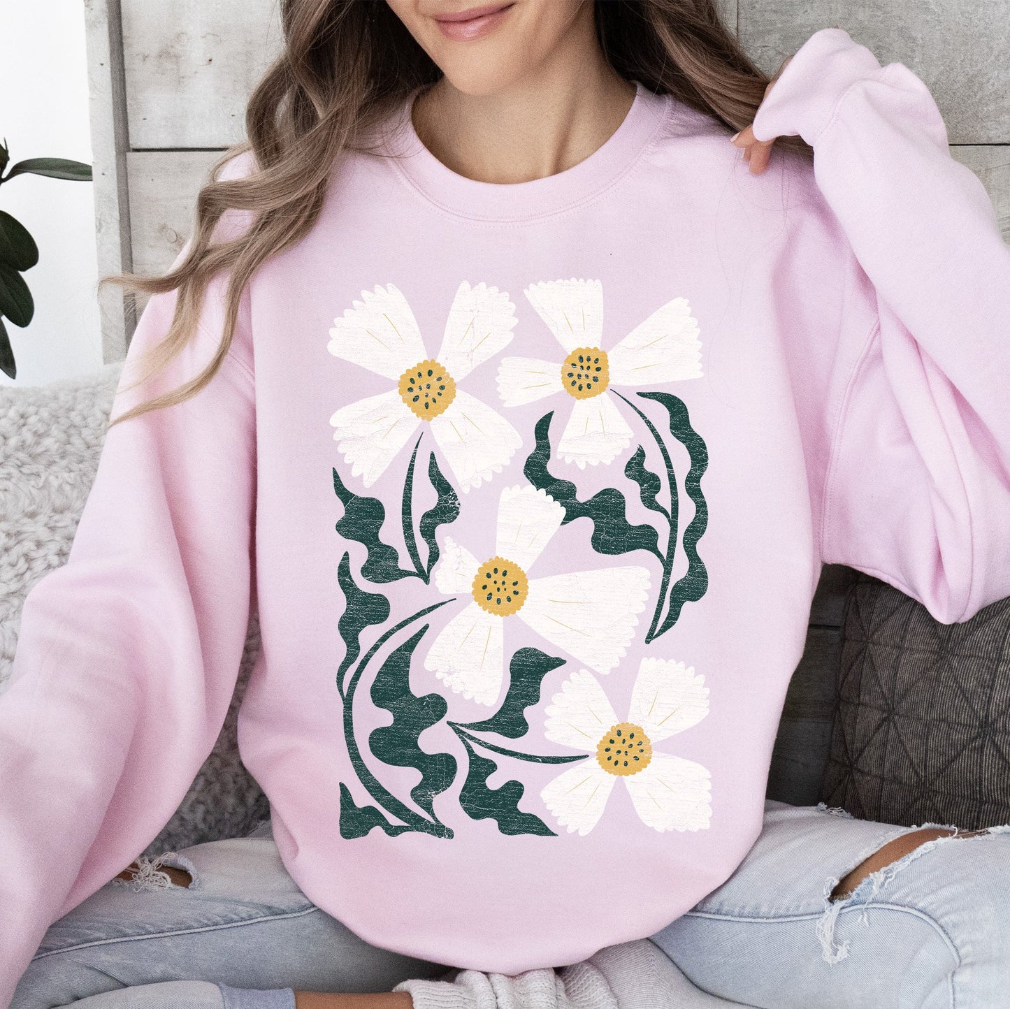 Boho Art Nouveau Flowers, Bold Design Sweatshirt