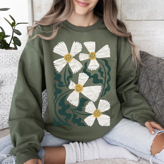 Boho Art Nouveau Flowers, Bold Design Sweatshirt
