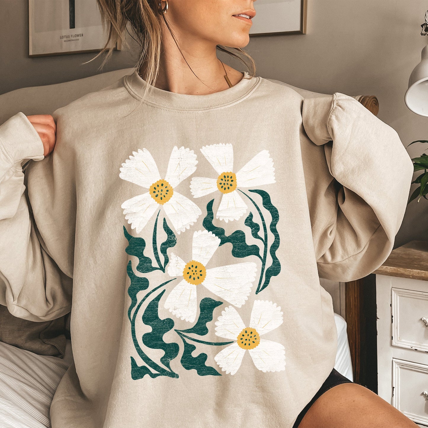 Boho Art Nouveau Flowers, Bold Design Sweatshirt