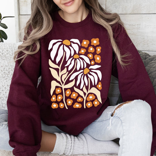 Boho Daisies, Boho Retro Floral Design Sweatshirt