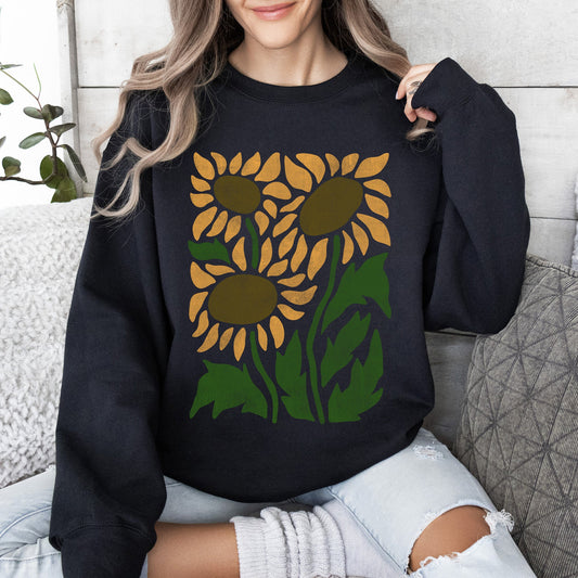 Boho Sunflowers, Retro Floral Sweatshirt