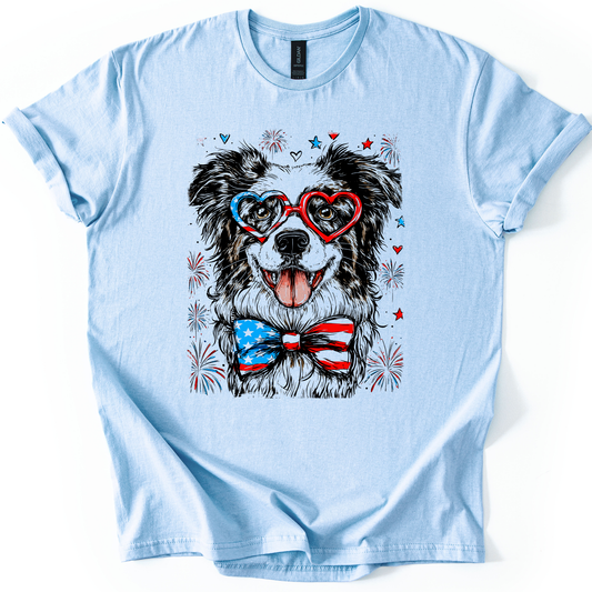 Border Collie Patriotic Dog, USA, America, Pet Lover, 4th of July, Soft Style T-Shirt