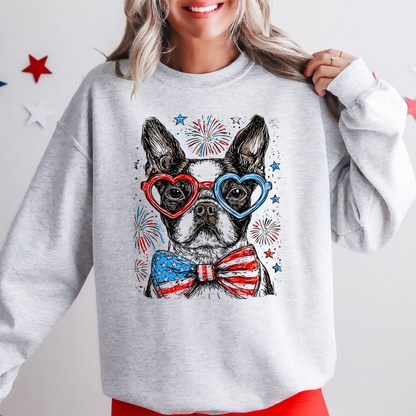 Boston Terrier Patriotic Dog, USA, America, Pet Lover, 4th of July Sweatshirt