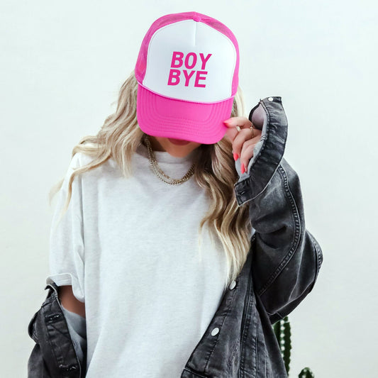 Boy Bye, Sassy, Funny, Bright Pink Snapback Trucker Hat