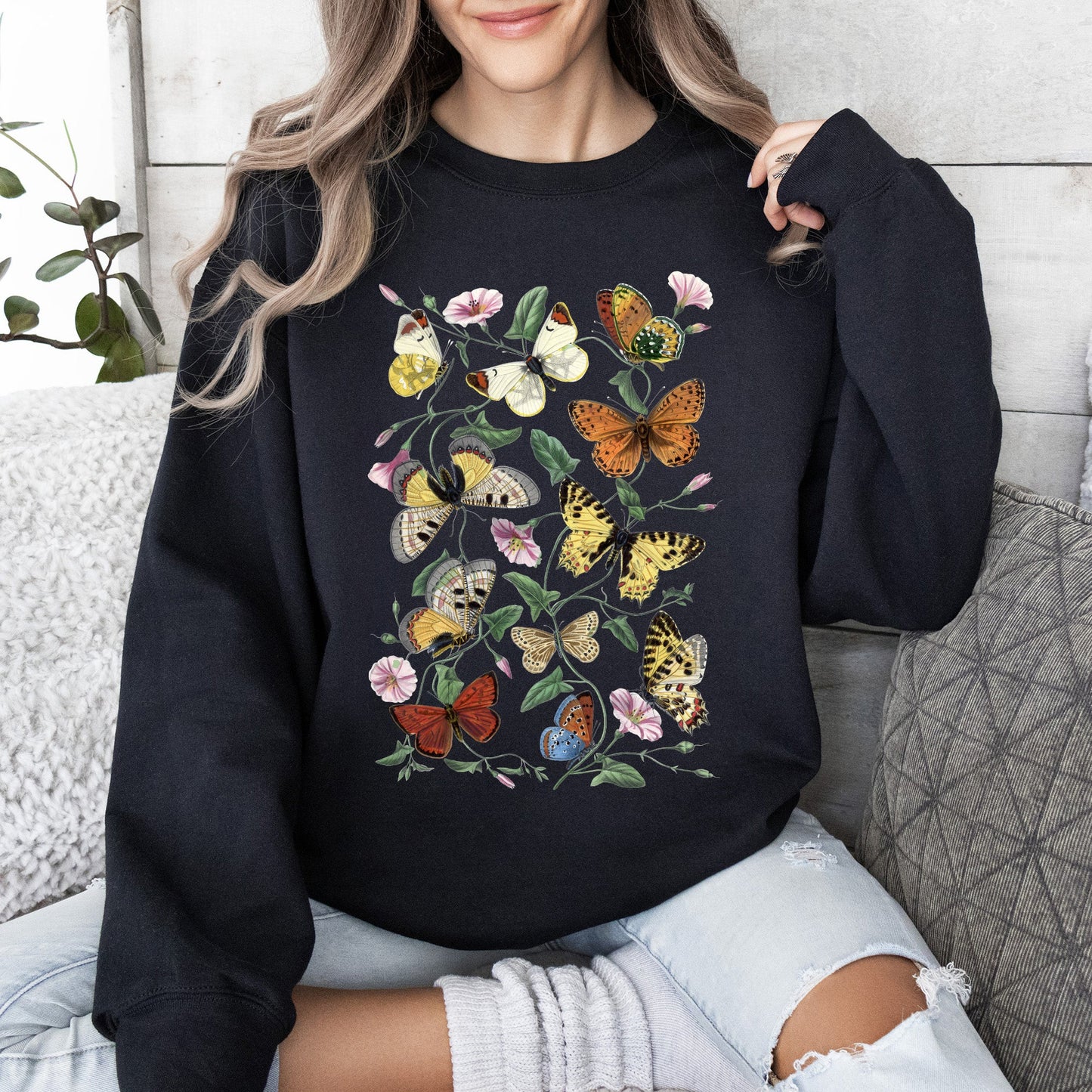 Butterfly Garden, Vibrant Floral and Butterfly Print Sweatshirt