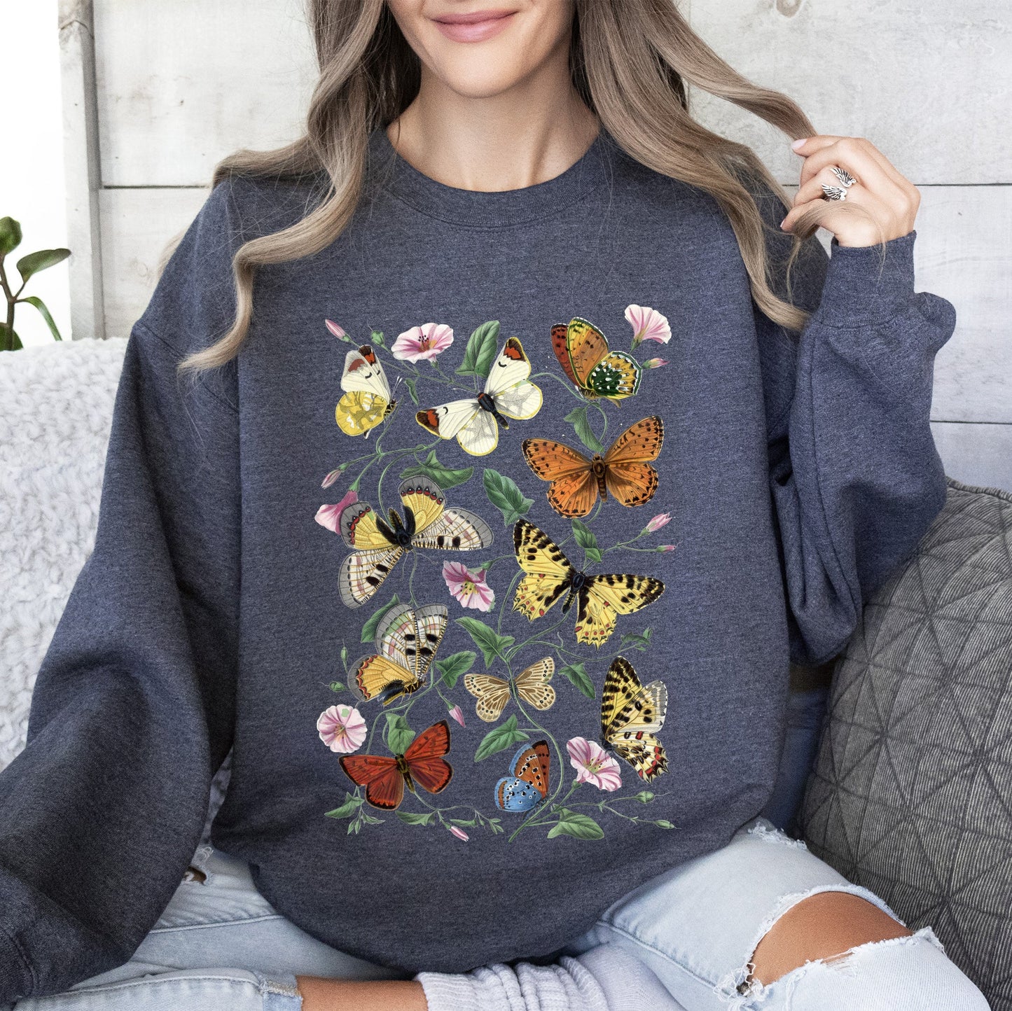 Butterfly Garden, Vibrant Floral and Butterfly Print Sweatshirt