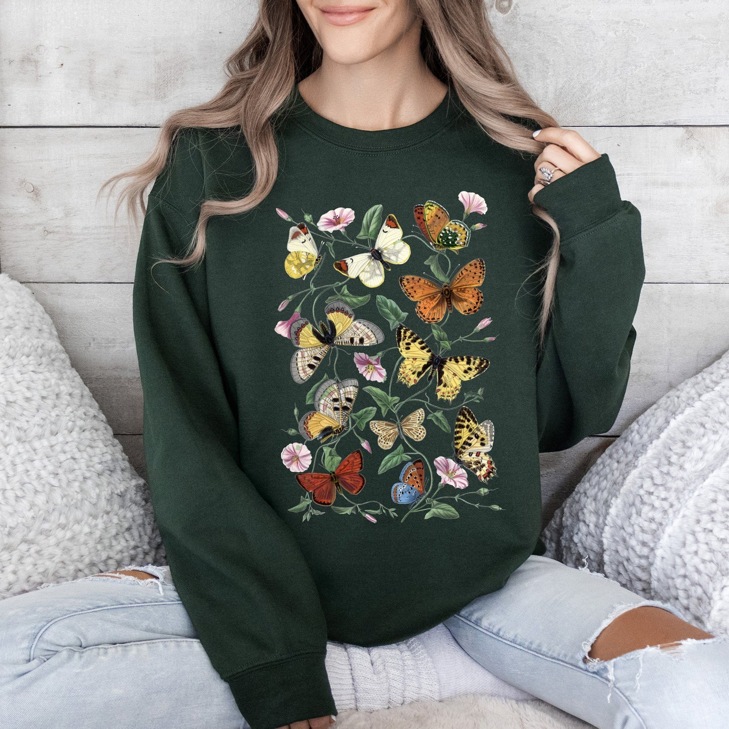 Butterfly Garden, Vibrant Floral and Butterfly Print Sweatshirt
