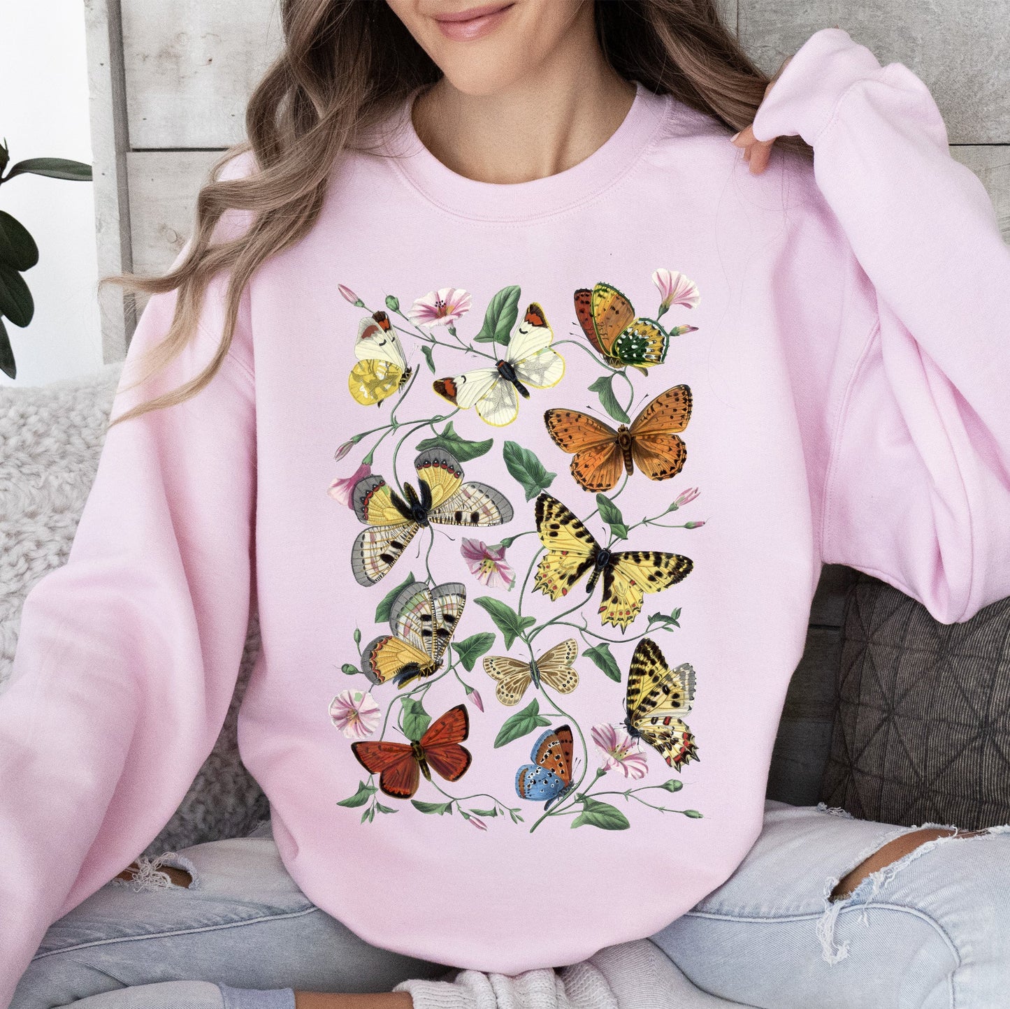 Butterfly Garden, Vibrant Floral and Butterfly Print Sweatshirt
