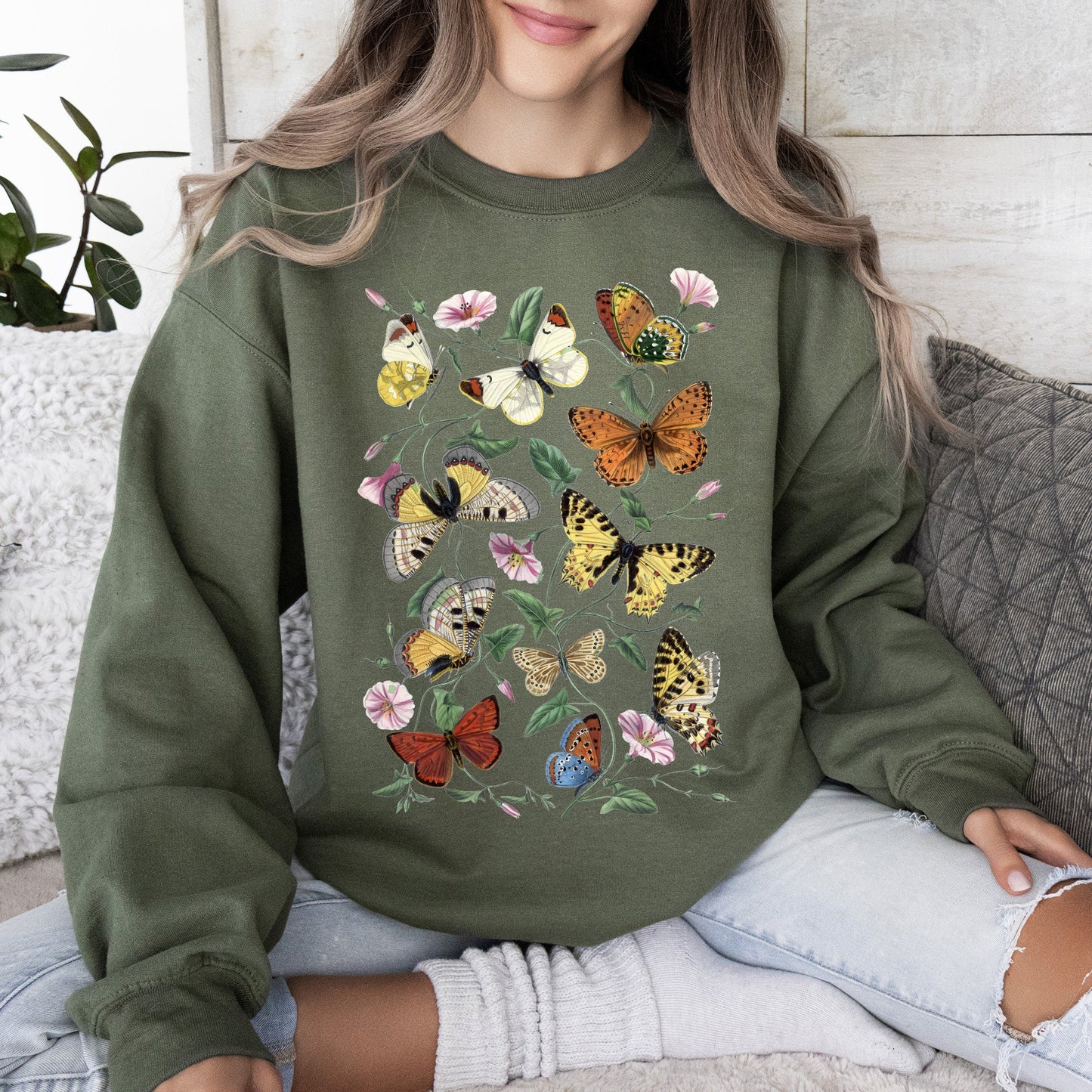 Butterfly Garden, Vibrant Floral and Butterfly Print Sweatshirt