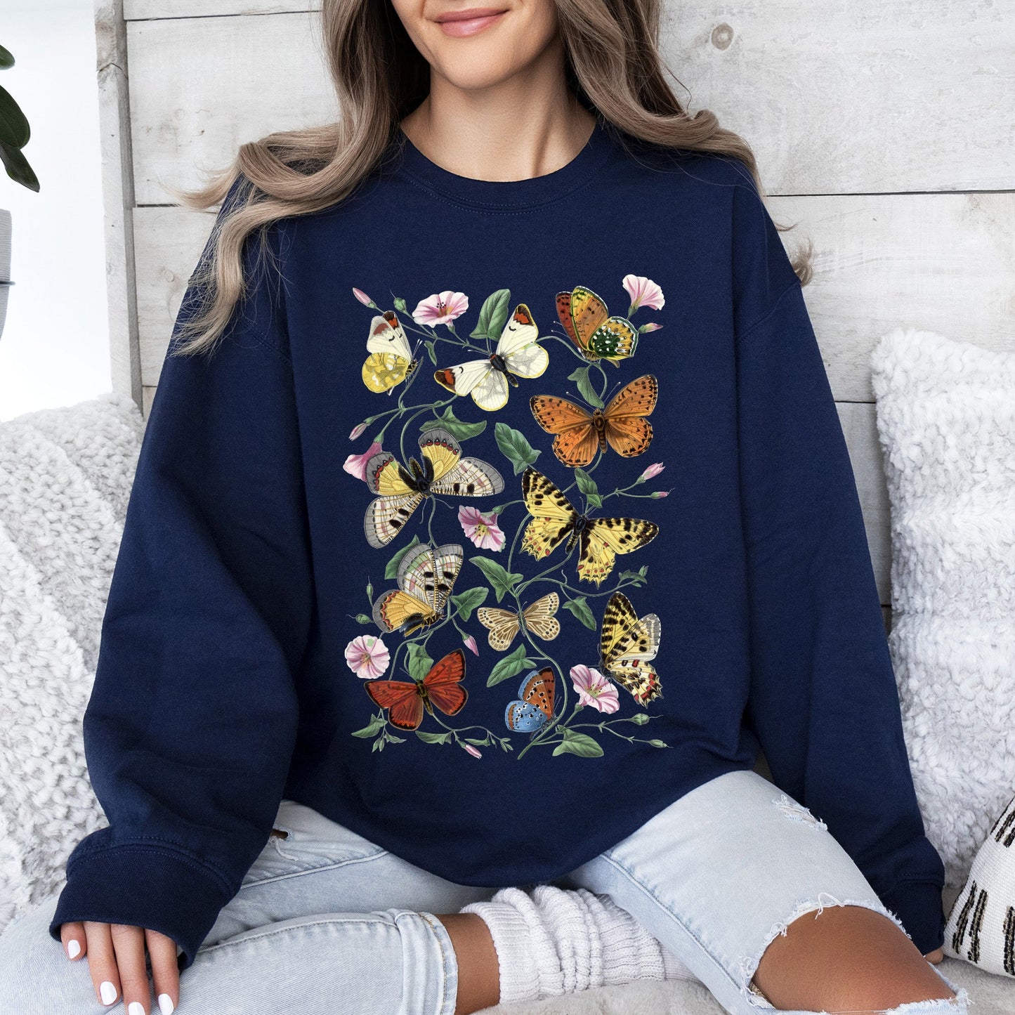 Butterfly Garden, Vibrant Floral and Butterfly Print Sweatshirt
