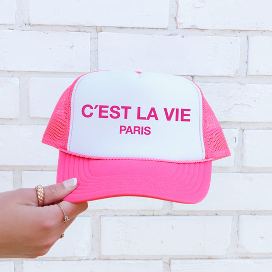 C'est La Vie, Paris, Sassy, Funny, Bright Pink Snapback Trucker Hat