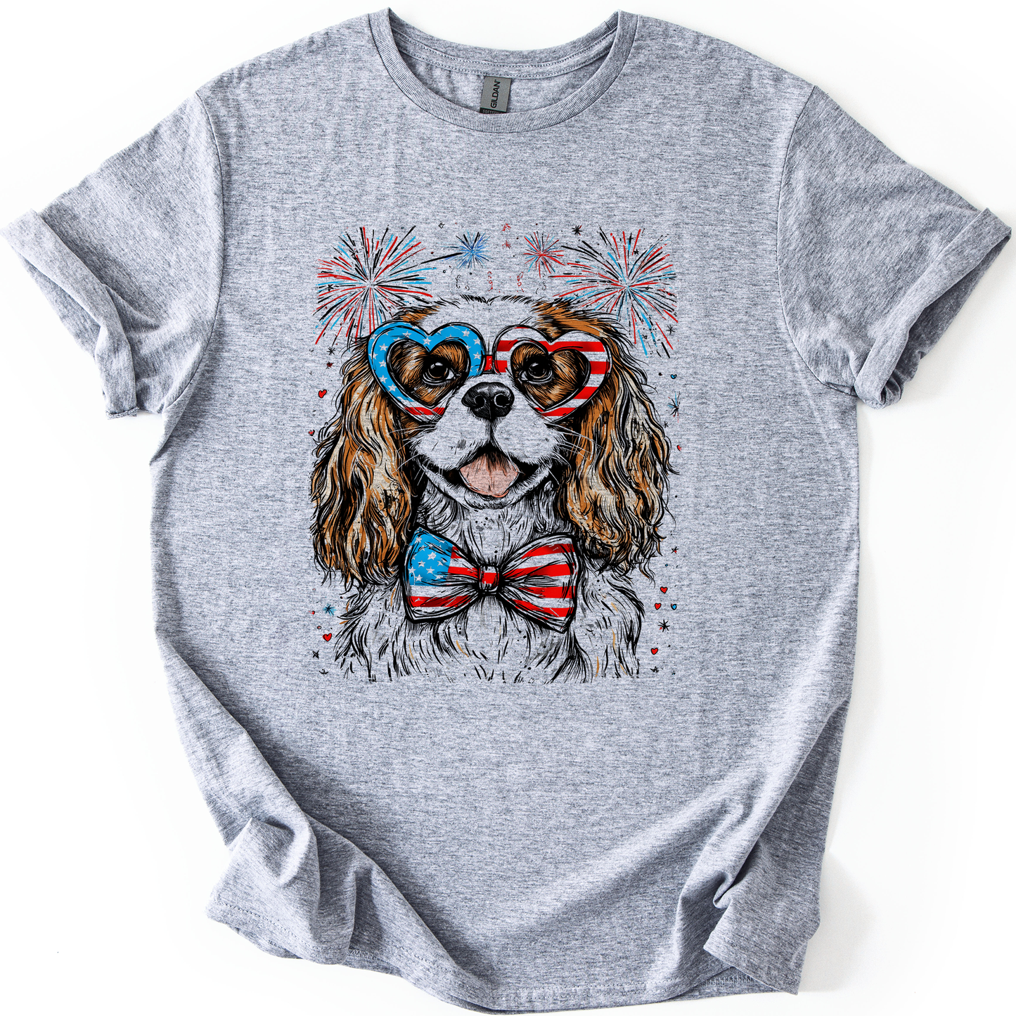 Cavalier King Charles Spaniel Patriotic Dog, USA, America, Pet Lover, 4th of July, Soft Style T-Shirt