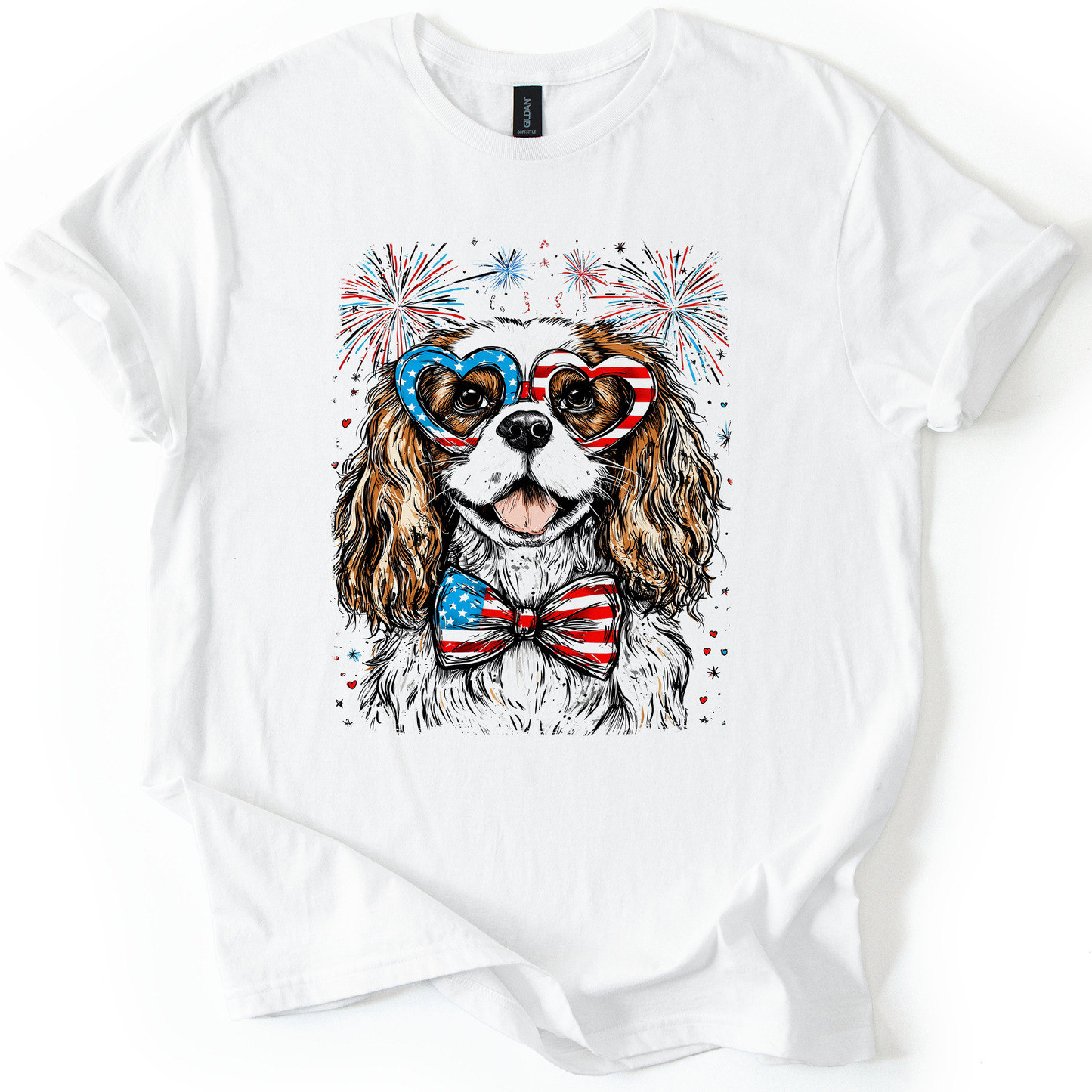 Cavalier King Charles Spaniel Patriotic Dog, USA, America, Pet Lover, 4th of July, Soft Style T-Shirt