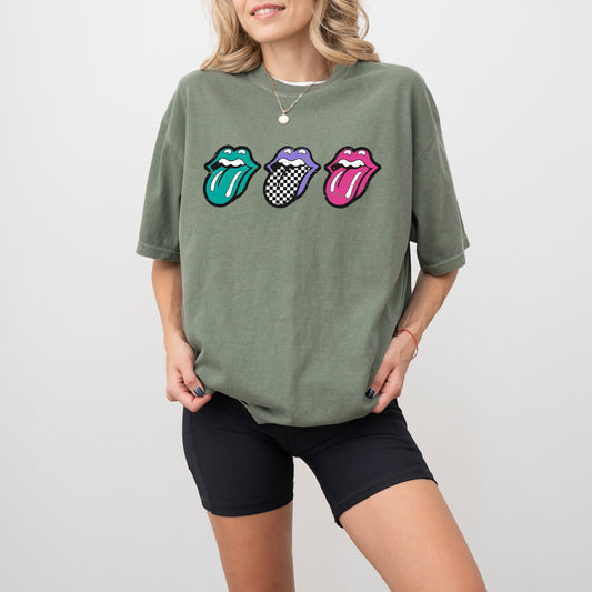 Checkered Rock Tongues, Retro Lips, Concert Tee, Classic Rock, Tshirt Comfort Colors T-Shirt