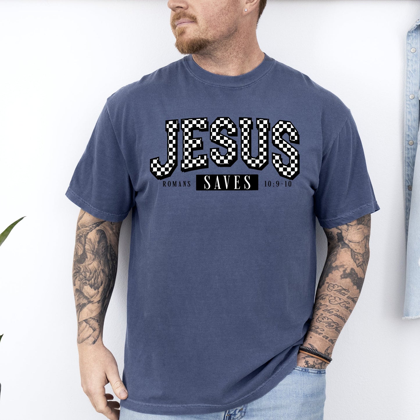 Checkered, Jesus Saves, Christian, Jesus, Gospel, Faith, Saved Tshirt Comfort Colors T-Shirt