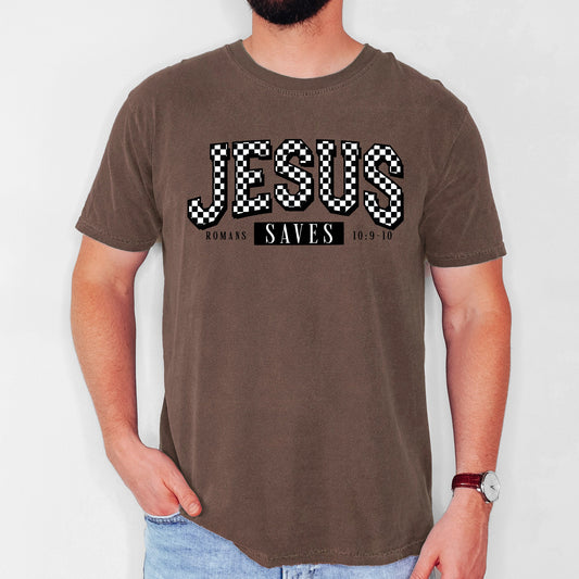 Checkered, Jesus Saves, Christian, Jesus, Gospel, Faith, Saved Tshirt Comfort Colors T-Shirt