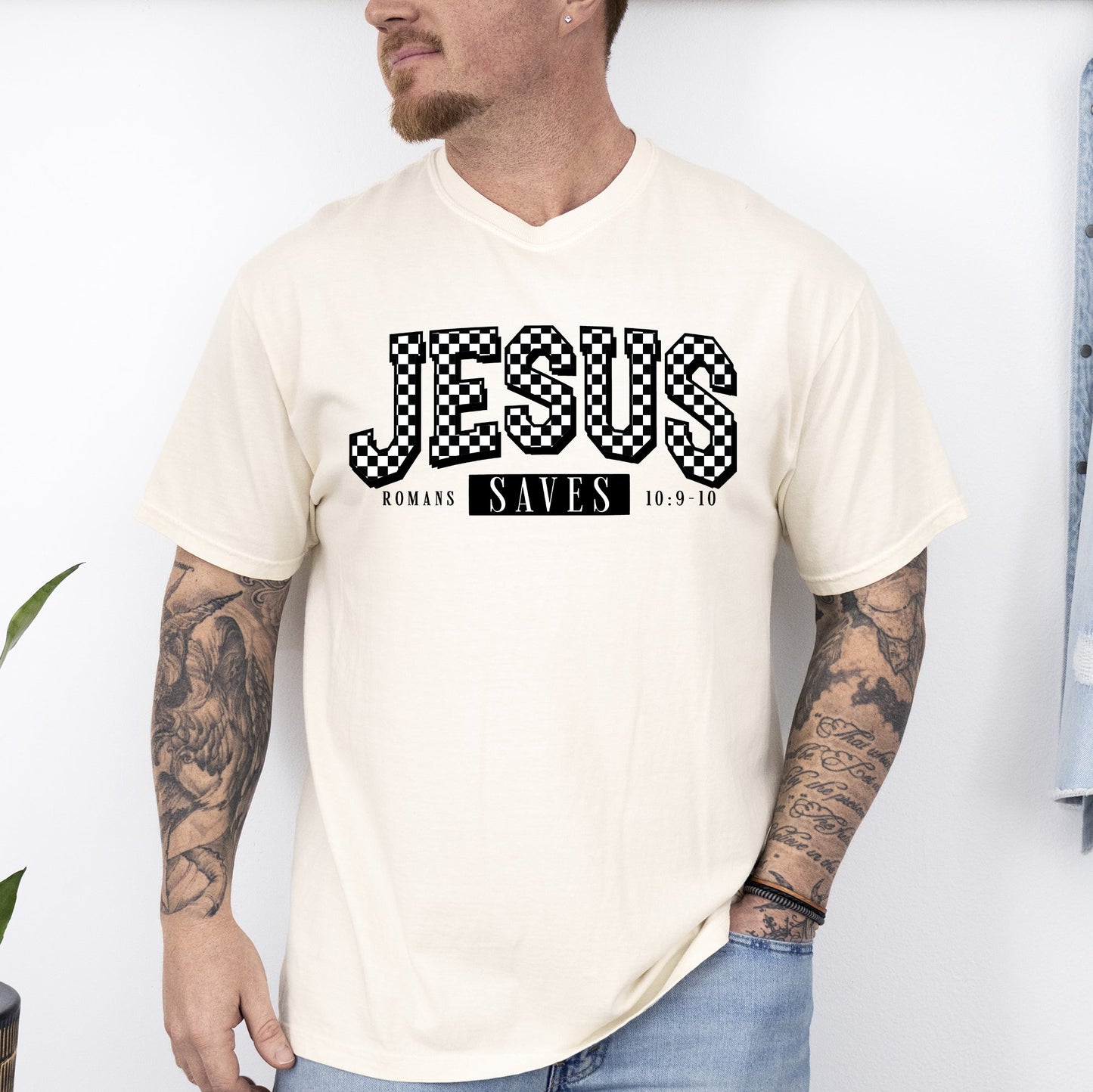Checkered, Jesus Saves, Christian, Jesus, Gospel, Faith, Saved Tshirt Comfort Colors T-Shirt