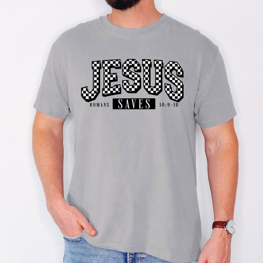 Checkered, Jesus Saves, Christian, Jesus, Gospel, Faith, Saved Tshirt Comfort Colors T-Shirt