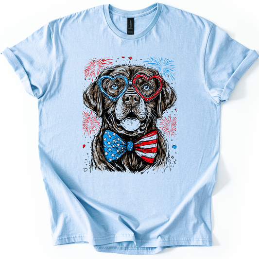 Chocolate Labrador, Lab Patriotic Dog, USA, America, Pet Lover, 4th of July, Soft Style T-Shirt