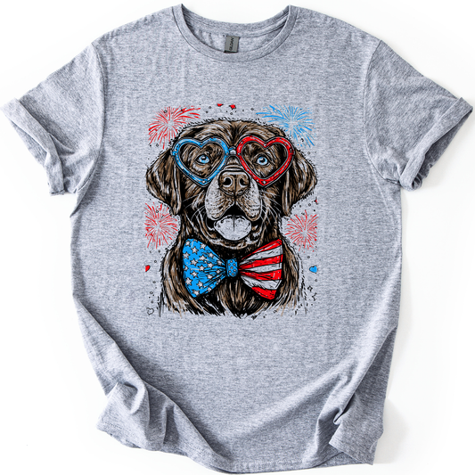 Chocolate Labrador, Lab Patriotic Dog, USA, America, Pet Lover, 4th of July, Soft Style T-Shirt