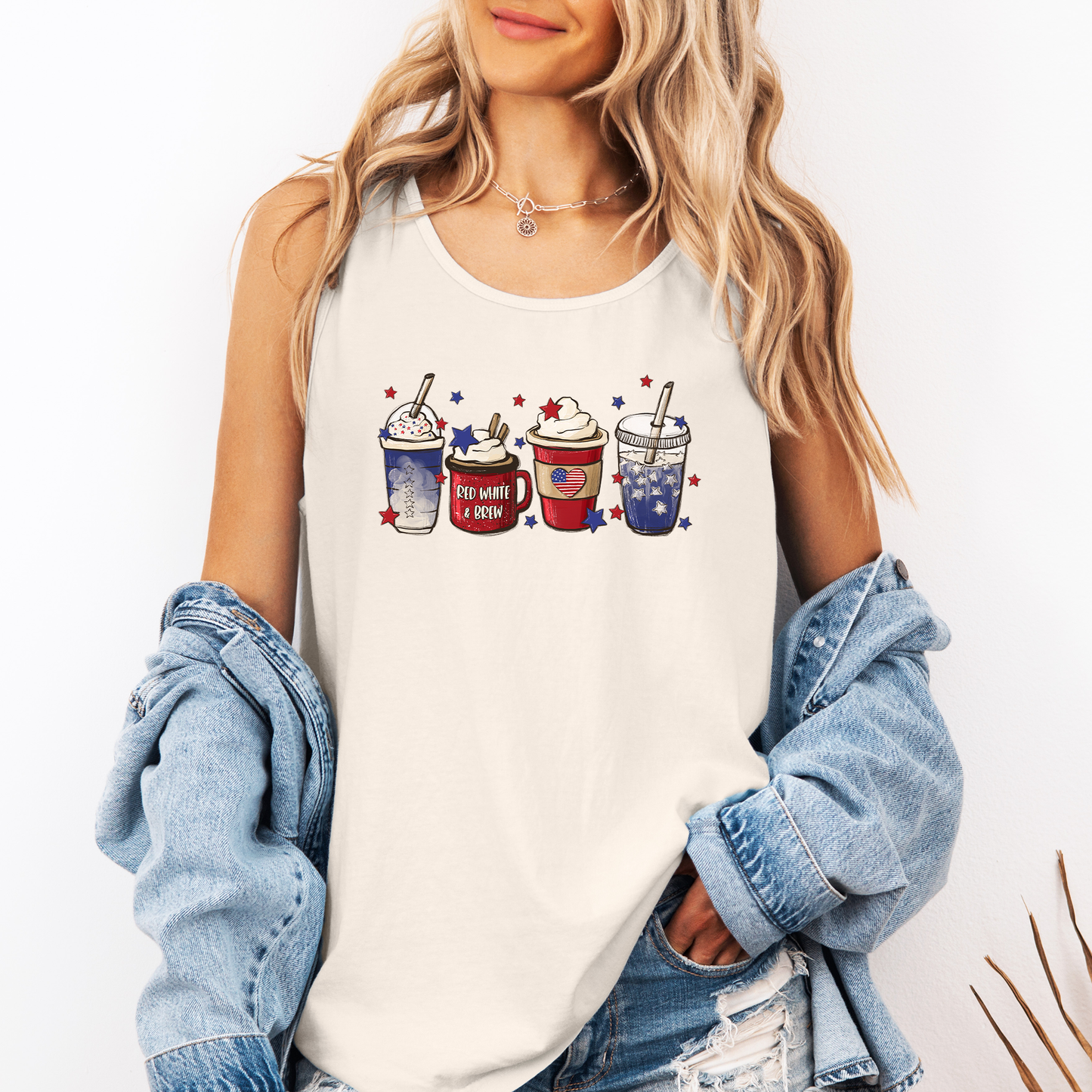 Coffee Drinks, Fourth of July, America, Patriotic, USA Comfort Colors Tank Top