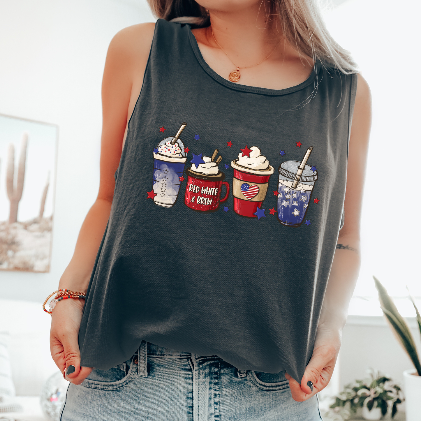 Coffee Drinks, Fourth of July, America, Patriotic, USA Comfort Colors Tank Top