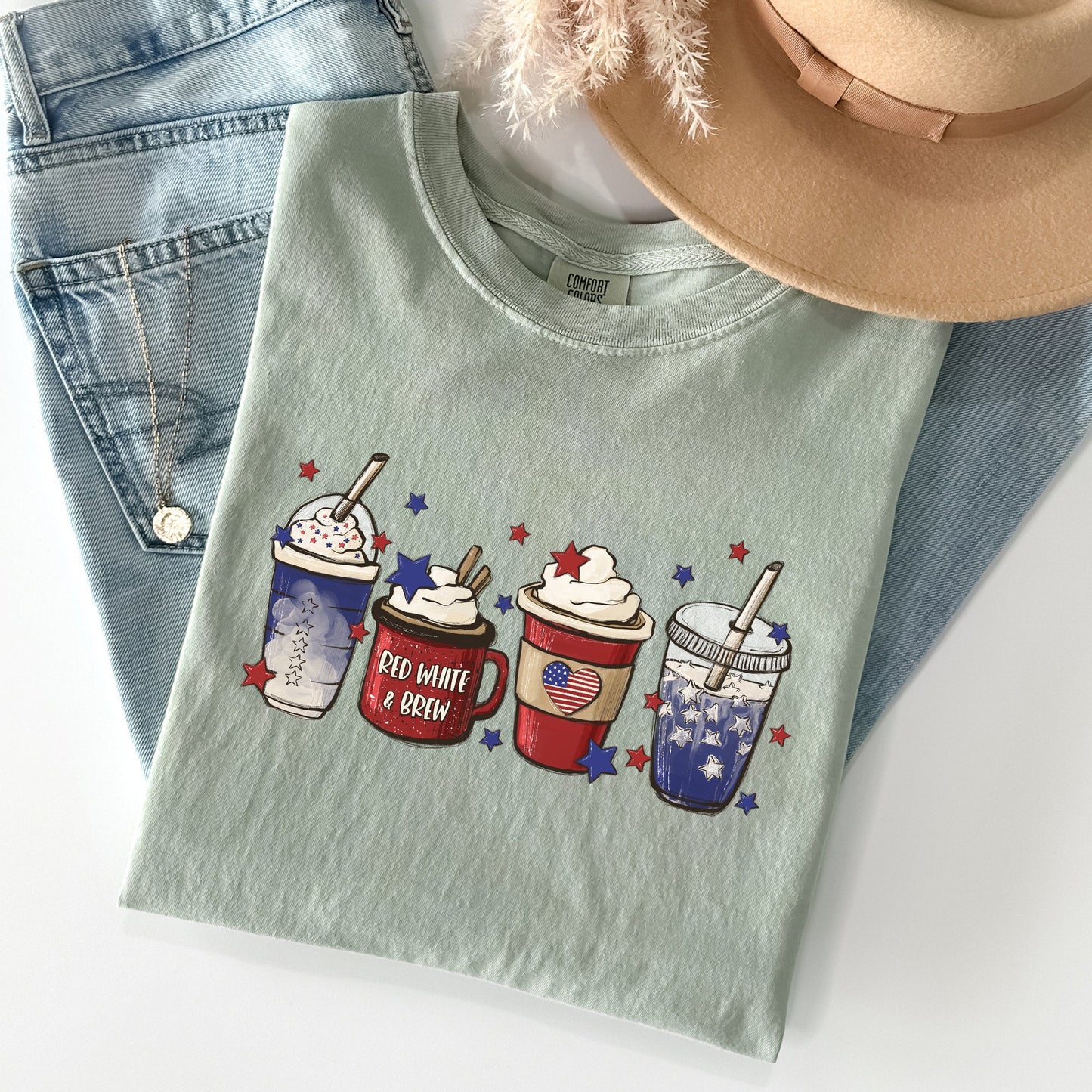 Coffee Lovers, America, Patriotic, 4th of July Tshirt Comfort Colors T-Shirt