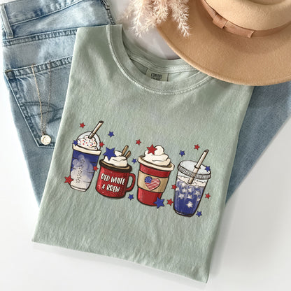 Coffee Lovers, America, Patriotic, 4th of July Tshirt Comfort Colors T-Shirt