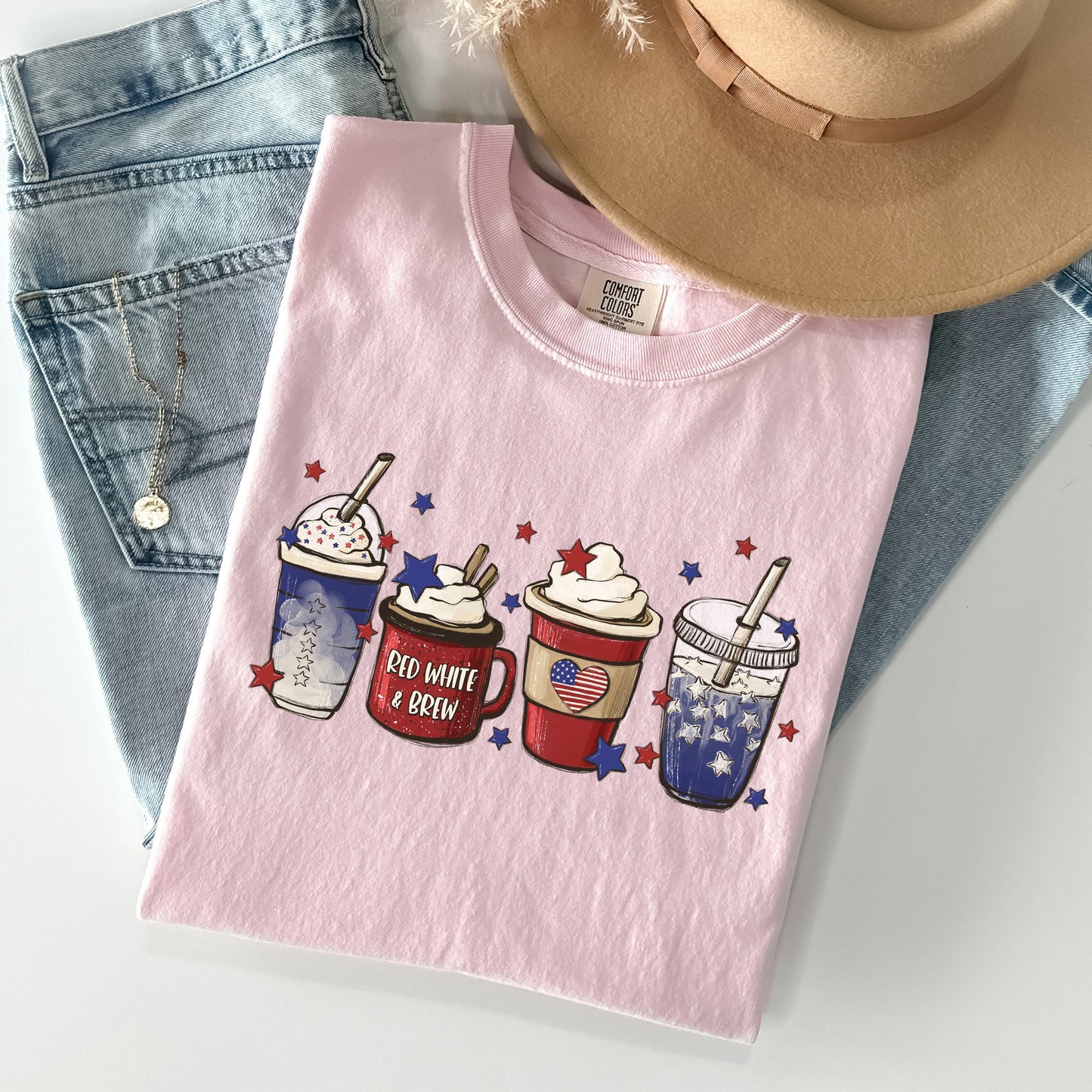 Coffee Lovers, America, Patriotic, 4th of July Tshirt Comfort Colors T-Shirt