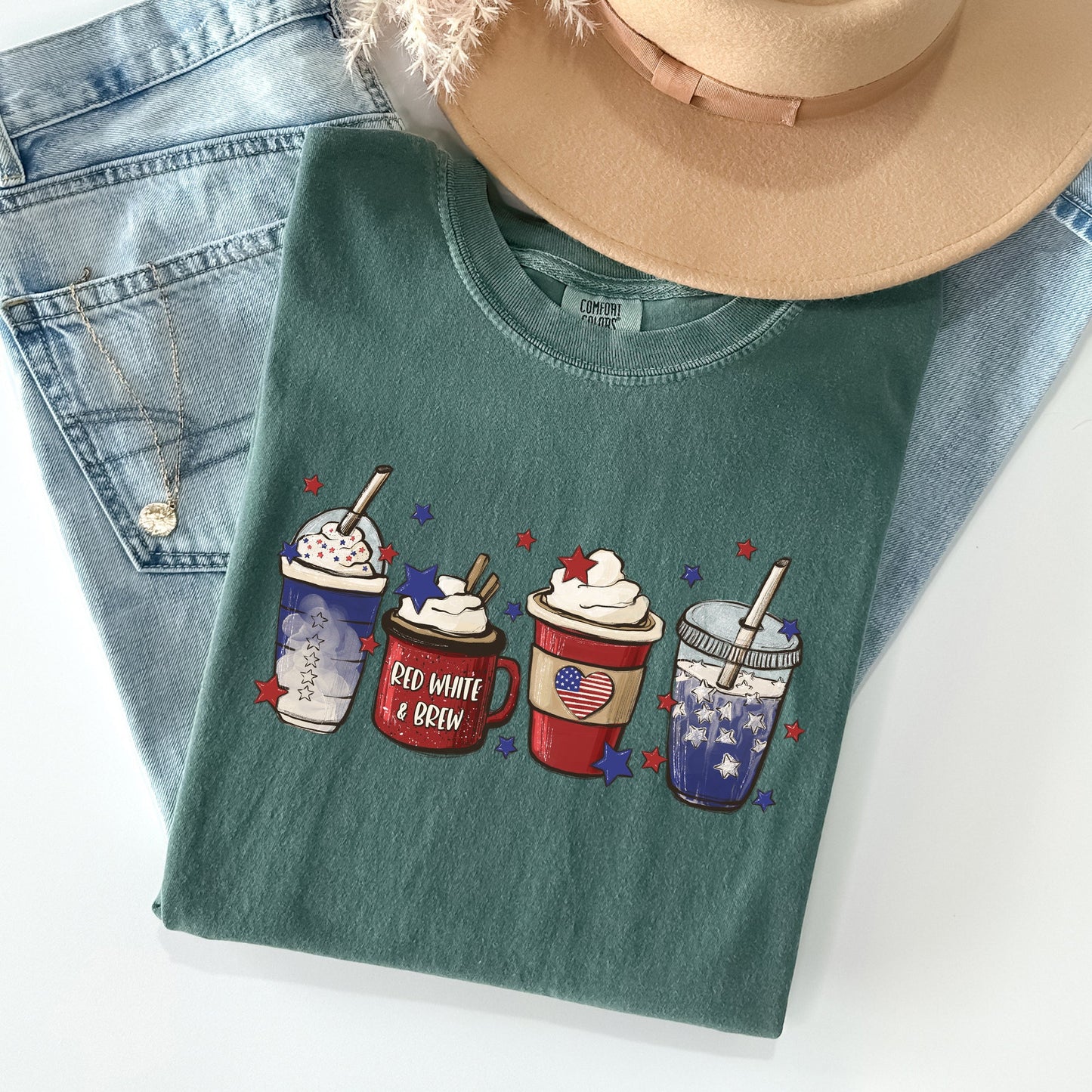 Coffee Lovers, America, Patriotic, 4th of July Tshirt Comfort Colors T-Shirt