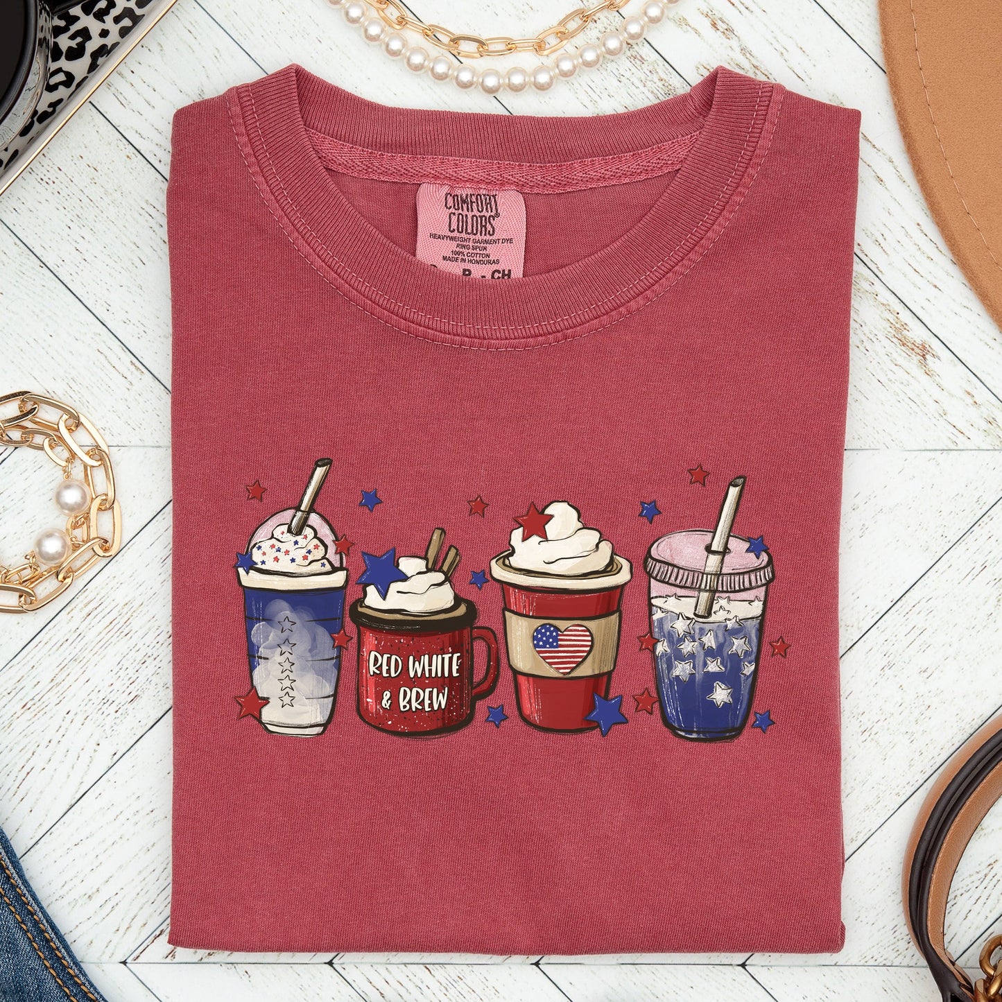 Coffee Lovers, America, Patriotic, 4th of July Tshirt Comfort Colors T-Shirt