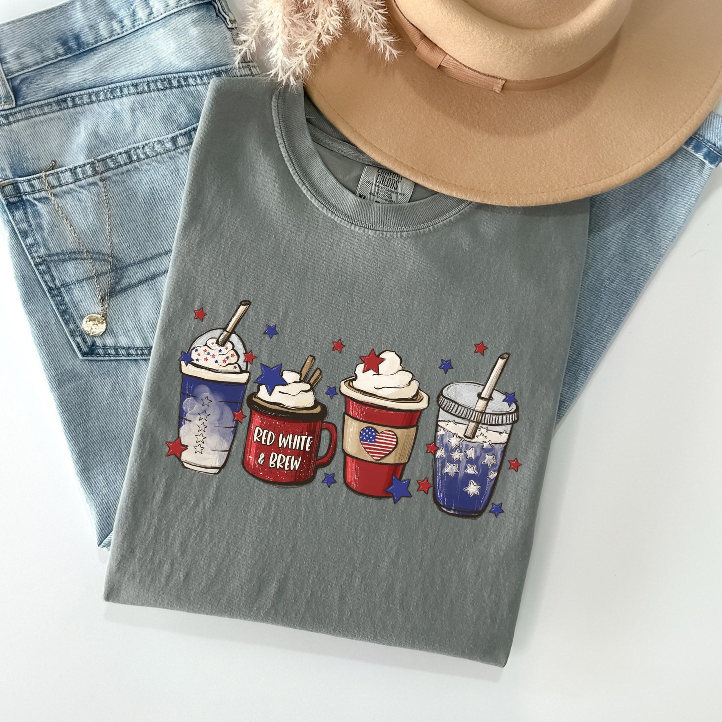Coffee Lovers, America, Patriotic, 4th of July Tshirt Comfort Colors T-Shirt