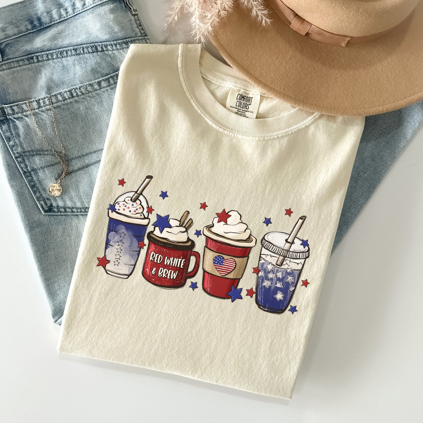 Coffee Lovers, America, Patriotic, 4th of July Tshirt Comfort Colors T-Shirt