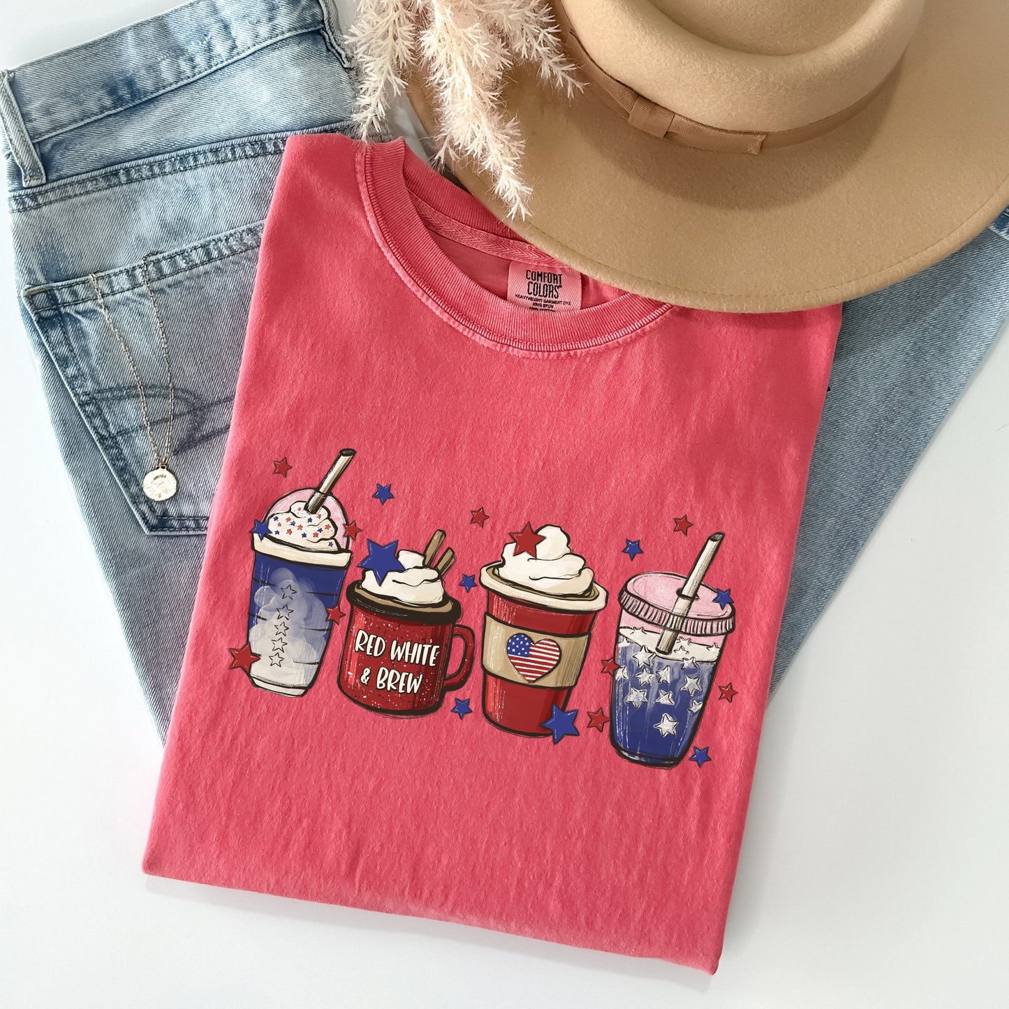 Coffee Lovers, America, Patriotic, 4th of July Tshirt Comfort Colors T-Shirt