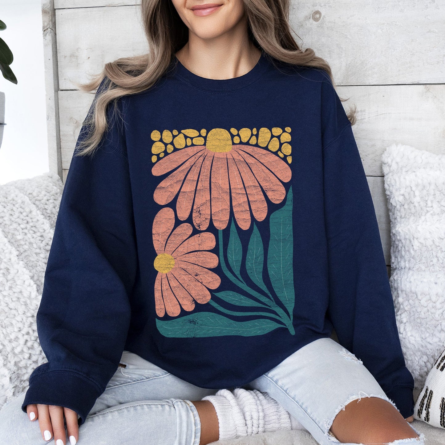 Colorful Daisies, Art Nouveau, Floral Design Sweatshirt