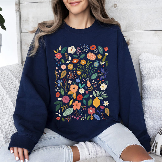Colorful Delicate Floral Pattern, Leaves, Flowers Sweatshirt