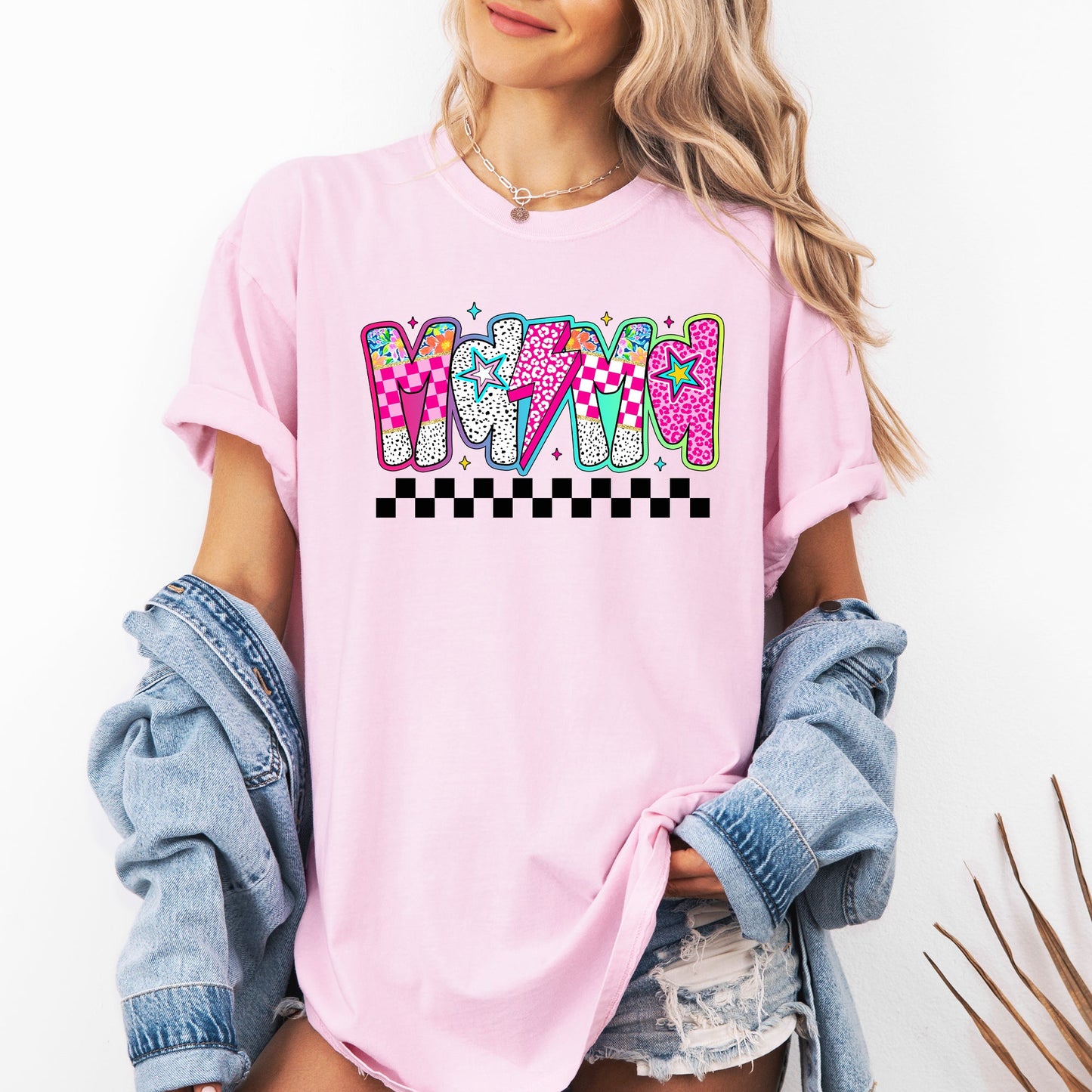 Colorful Mama, Bright, Checkered, Retro Comfort Colors T-Shirt