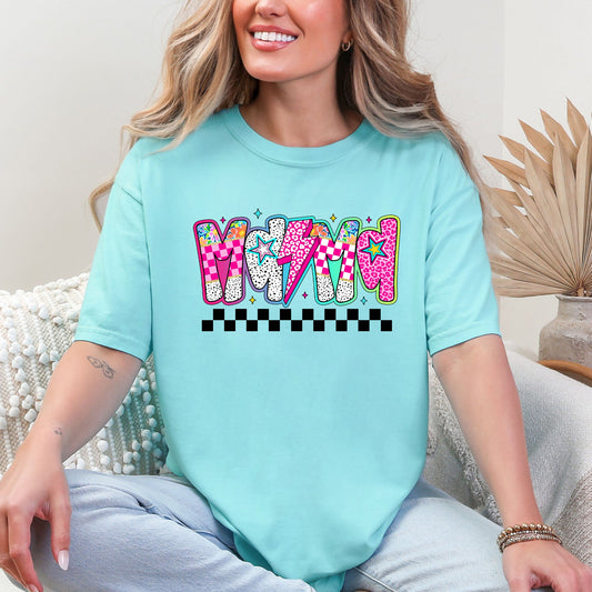 Colorful Mama, Bright, Checkered, Retro Comfort Colors T-Shirt