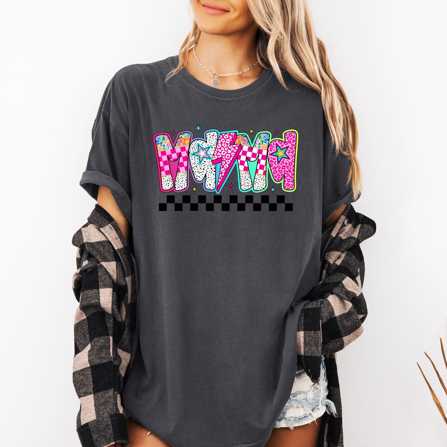 Colorful Mama, Bright, Checkered, Retro Comfort Colors T-Shirt