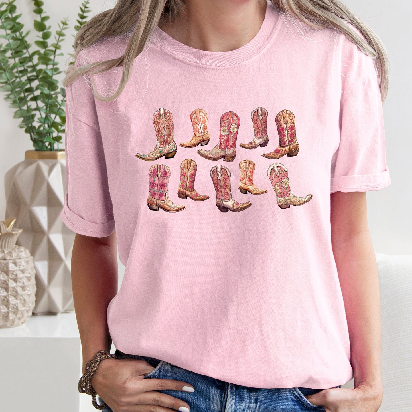 Colorful Pink Cowboy Boots, Western, Cowgirl, Country, Tshirt Comfort Colors T-Shirt