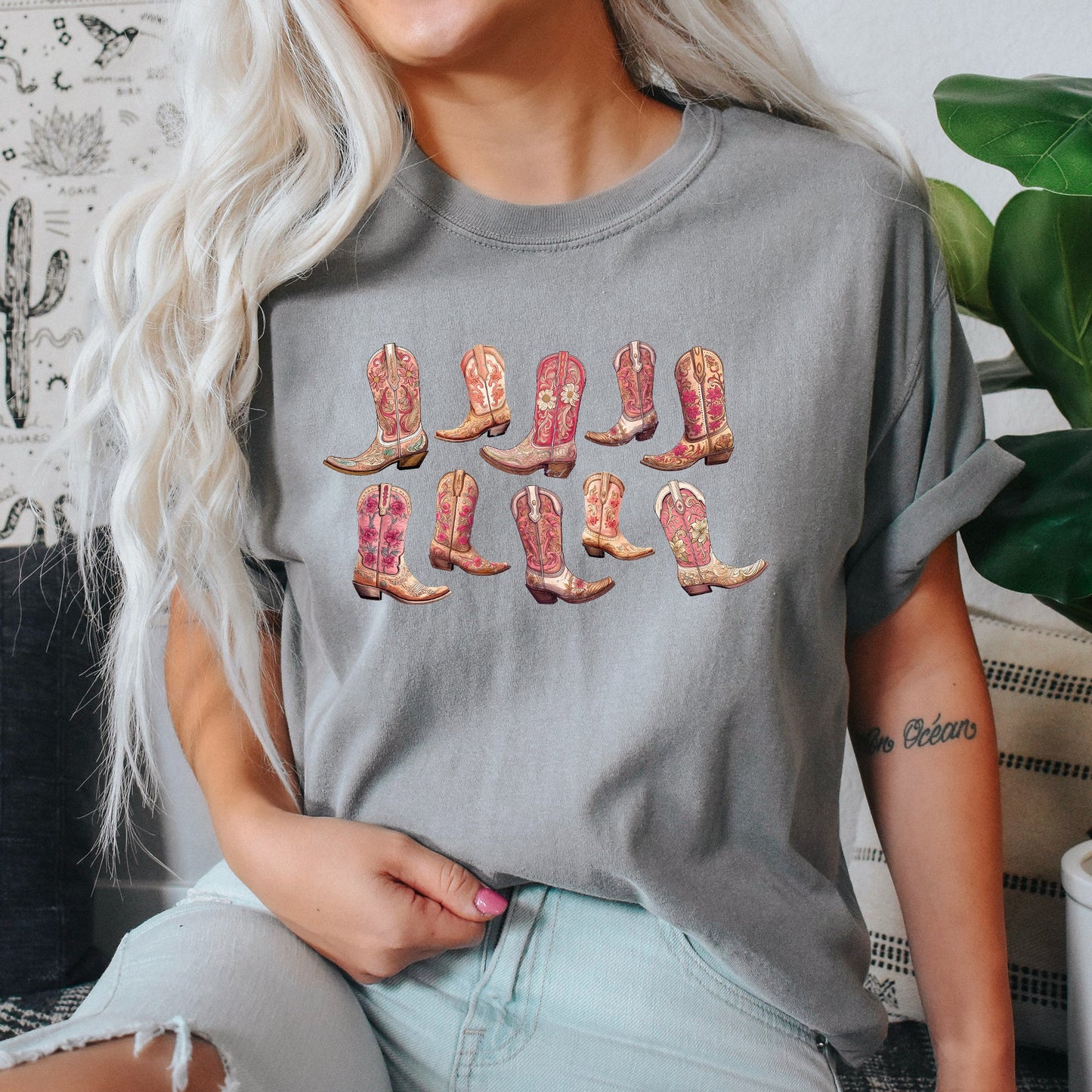 Colorful Pink Cowboy Boots, Western, Cowgirl, Country, Tshirt Comfort Colors T-Shirt