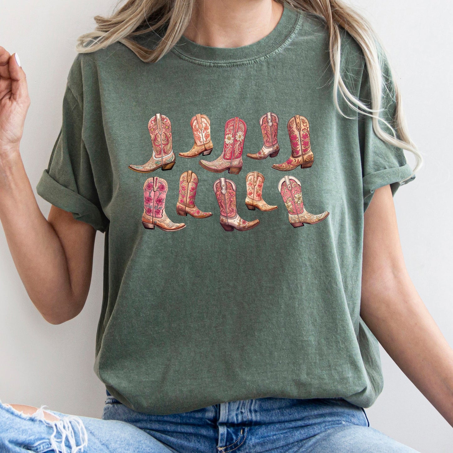 Colorful Pink Cowboy Boots, Western, Cowgirl, Country, Tshirt Comfort Colors T-Shirt