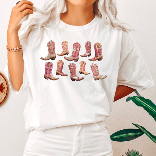 Colorful Pink Cowboy Boots, Western, Cowgirl, Country, Tshirt Comfort Colors T-Shirt