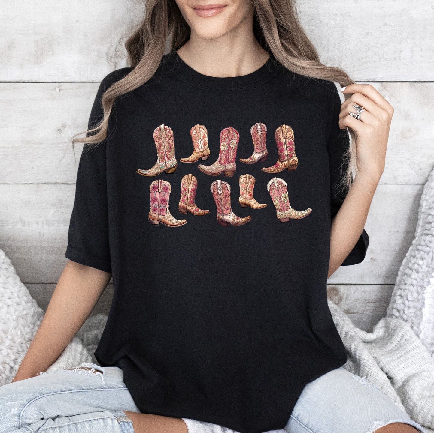 Colorful Pink Cowboy Boots, Western, Cowgirl, Country, Tshirt Comfort Colors T-Shirt