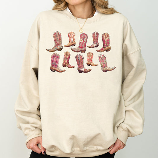 Colorful Pink Cowboy Boots, Western, Cowgirl, Sweatshirt