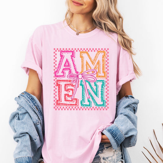 Colorful, Amen, Bows, Coquette, Christian, Jesus, Gospel, Faith, Saved Tshirt Comfort Colors T-Shirt
