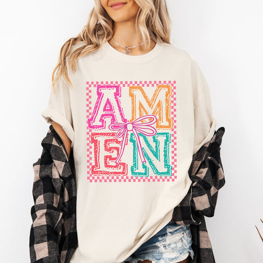 Colorful, Amen, Bows, Coquette, Christian, Jesus, Gospel, Faith, Saved Tshirt Comfort Colors T-Shirt