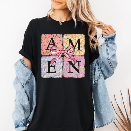 Colorful, Floral, Amen, Ribbon, Coquette, Christian, Jesus, Gospel, Faith, Saved Tshirt Comfort Colors T-Shirt