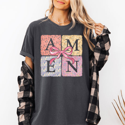 Colorful, Floral, Amen, Ribbon, Coquette, Christian, Jesus, Gospel, Faith, Saved Tshirt Comfort Colors T-Shirt